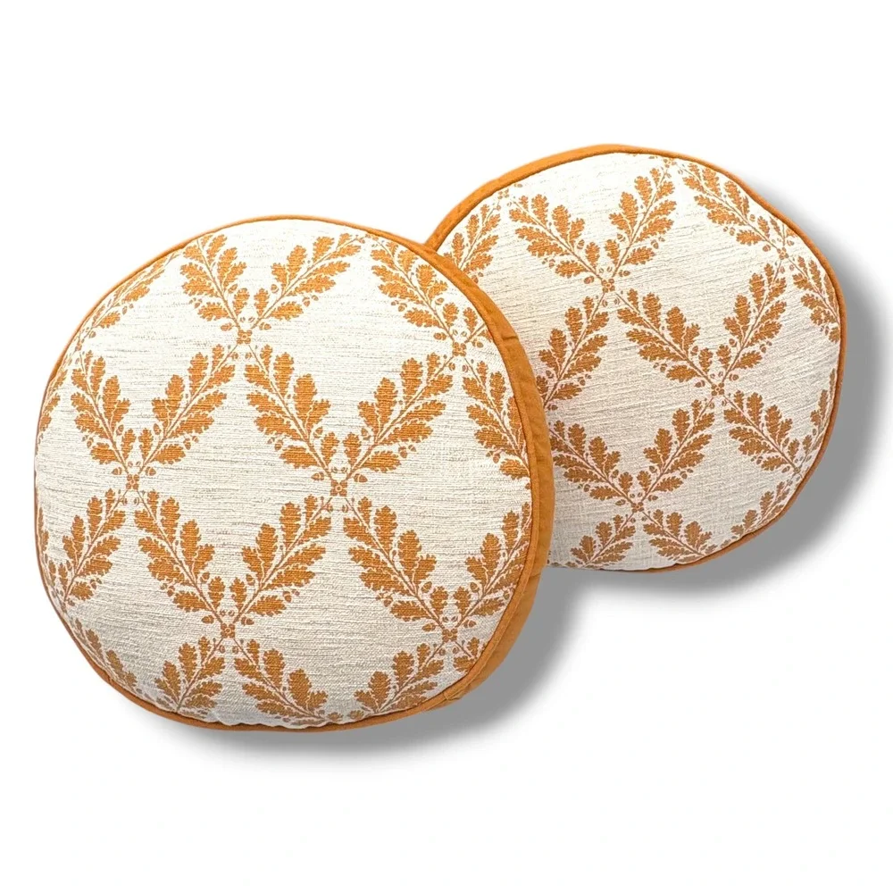 Threshold Set of 2 Round Oak Leaf Embroidered Decorative Pillows Orange 16